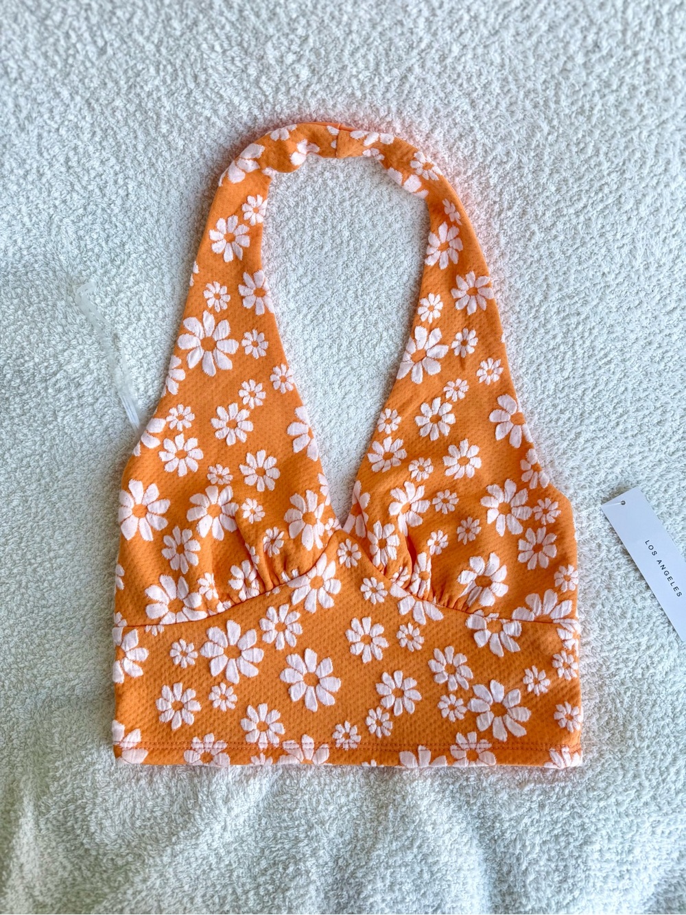 Sleeveless Daisy Print Open Back Halter Crop Top